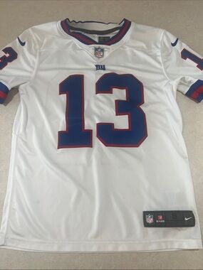 Beckham Nike White & Blue NFL #13 Football Jersey with Red Trim